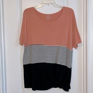Maurices Short Sleeve Twist Front Color Block Top
